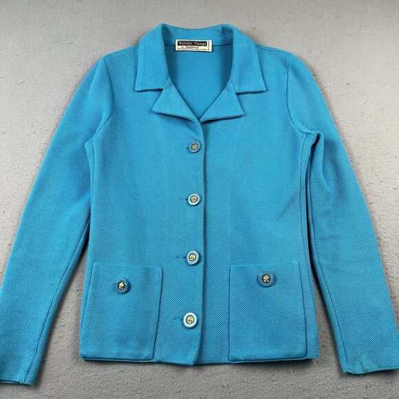 Worldly Things By Styltricot Knit Blazer Jacket Women’s 40 Light Blue Collared‎ - Picture 7 of 16